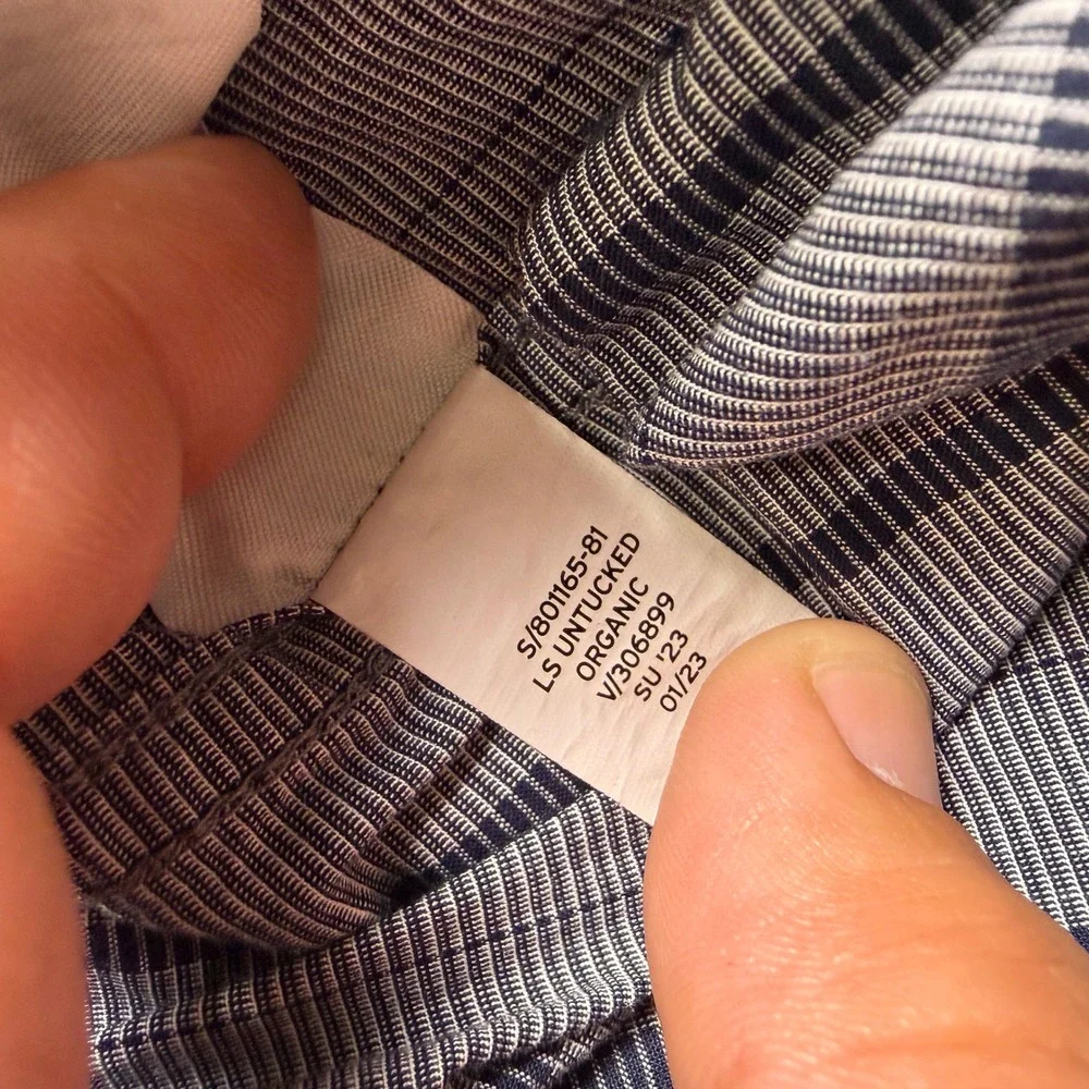 Banana Republic Shirt Mens L Untucked Fit Blue Striped Organic Cotton EUC